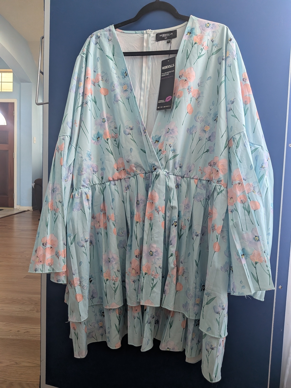 Rebdolls Women's Whimsical Floral Light Blue Tiered Mini dress
